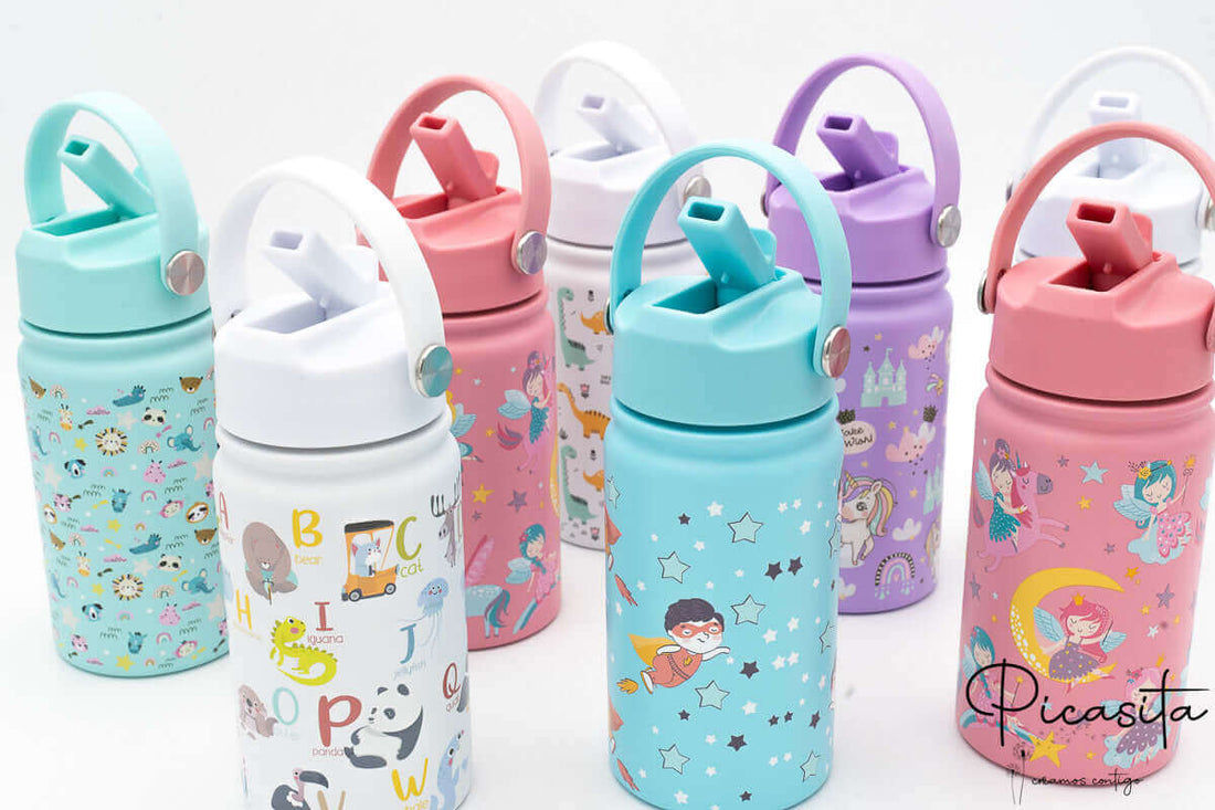 Botella térmica para niños personalizada con grabado láser y diseños infantiles