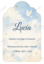 Invitación de Bautizo Cielo de algodón · Lucía