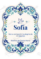 Invitación de Bautizo Azulejo celeste · Sofía