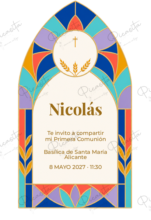 Invitación de Primera Comunión Vidriera eucarística · Nicolás