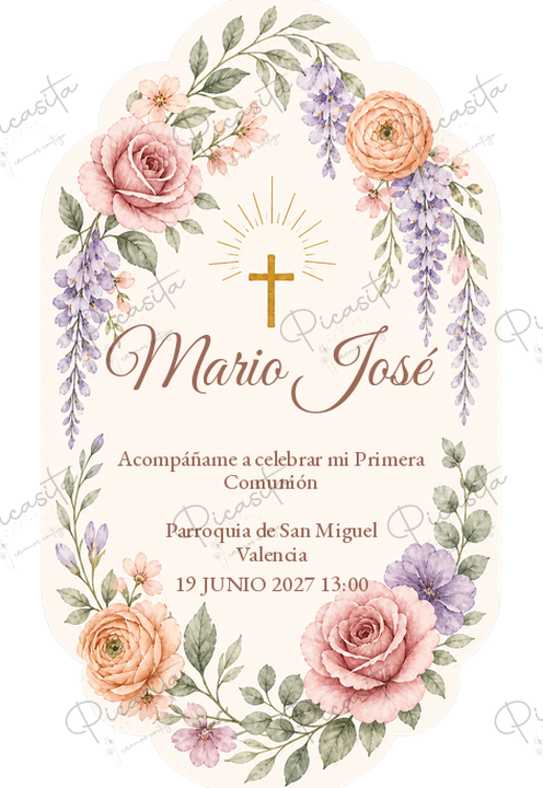 Invitación de Primera Comunión Rosetón botánico · Mario José