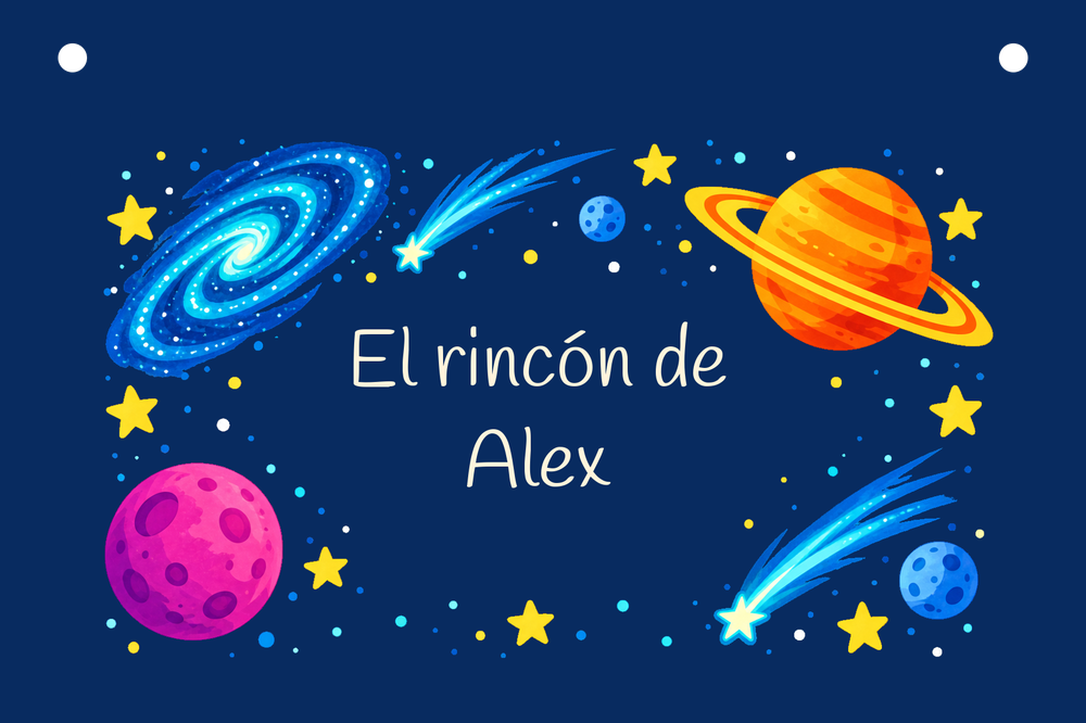 Digital preview of the El rincón de Alex sign with Cosmos eléctrico.