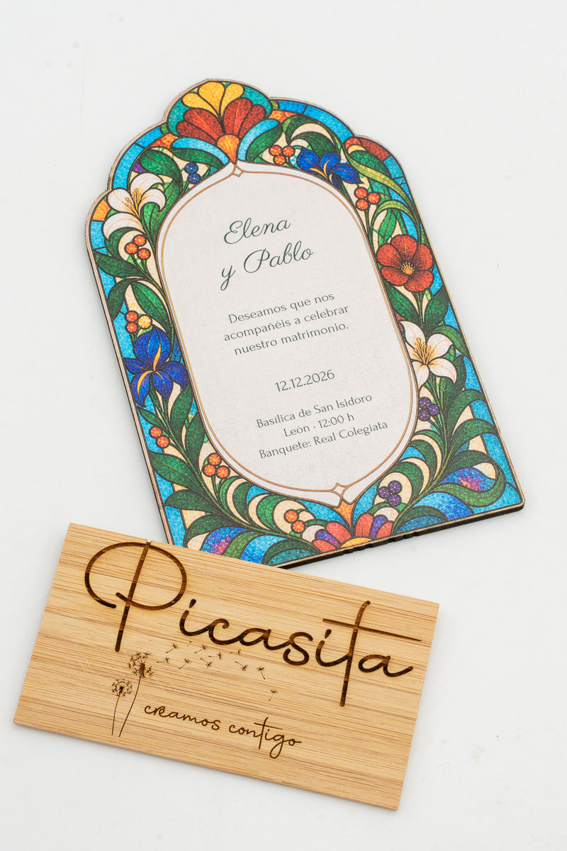 Invitación de boda personalizada en madera contrachapada, diseño 5
