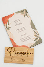 Invitación de boda personalizada en madera contrachapada, diseño 12