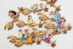 Set of personalised Disney keys with names and film designs