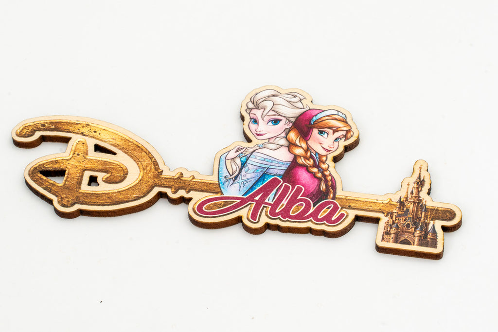 Disney key with a personalised name and Frozen characters
