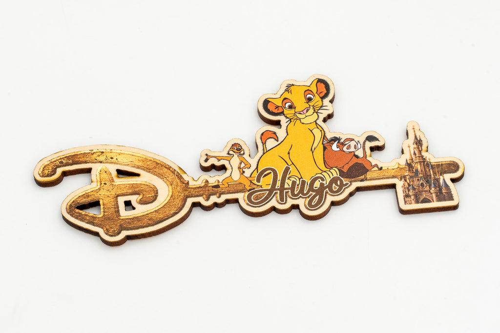 Disney key with a personalised name and The Lion King characters