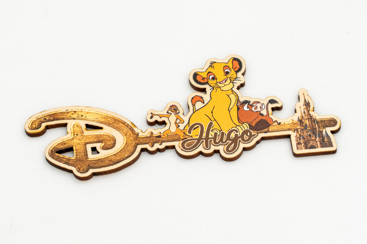 Disney key with a personalised name and The Lion King characters