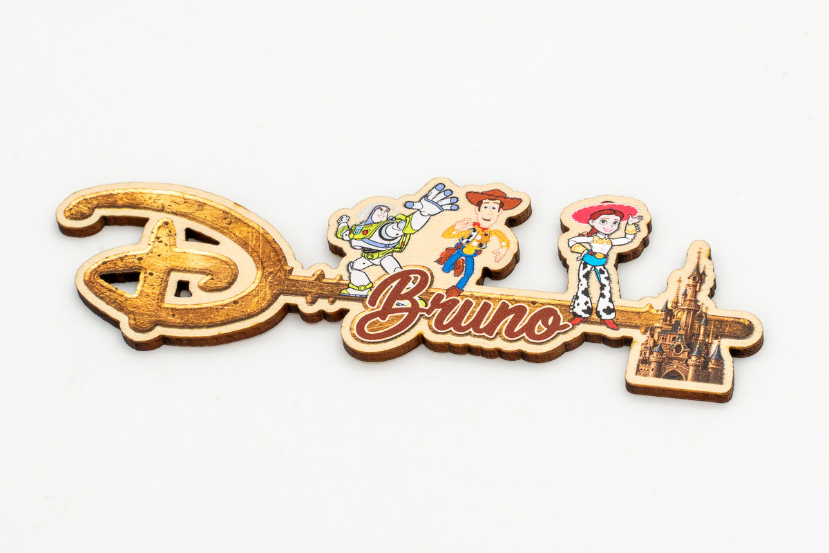 Disney key with a personalised name and Toy Story characters