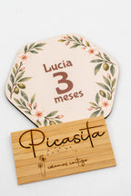 Personalised wooden baby milestone discs