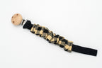 Gathered fabric dummy clip with black and mustard gingham and a wooden clip