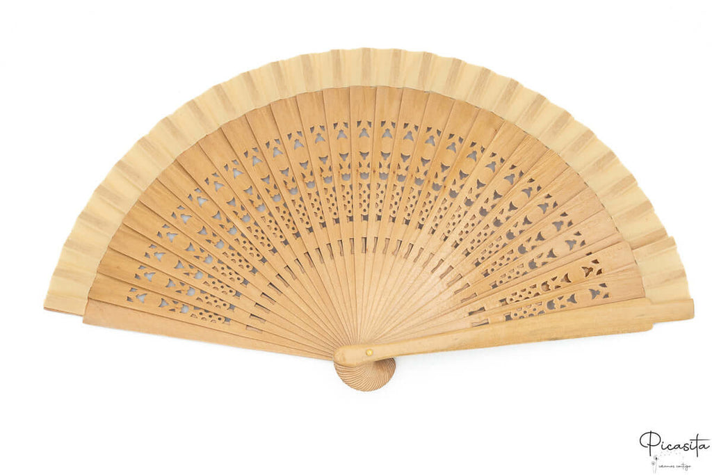 Abanico de Madera Personalizado Madera Calada + Tela (20cm)