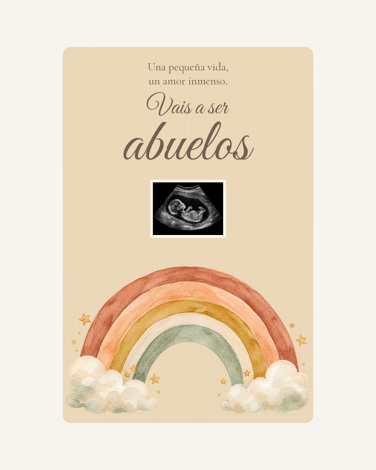 Preview of the Rainbow wooden pregnancy announcement plaque for grandparents, with an illustrative ultrasound image.