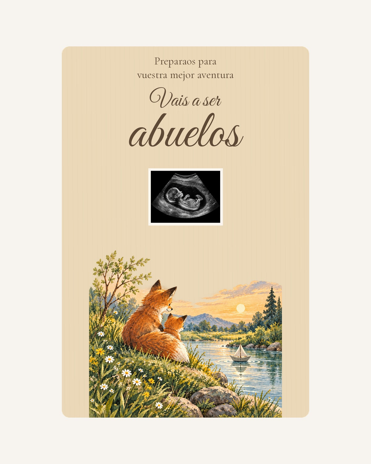 Preview of the Adventure wooden pregnancy announcement plaque for grandparents, with an illustrative ultrasound image.