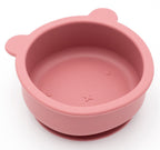 Pink bear-shaped silicone bowl with suction base