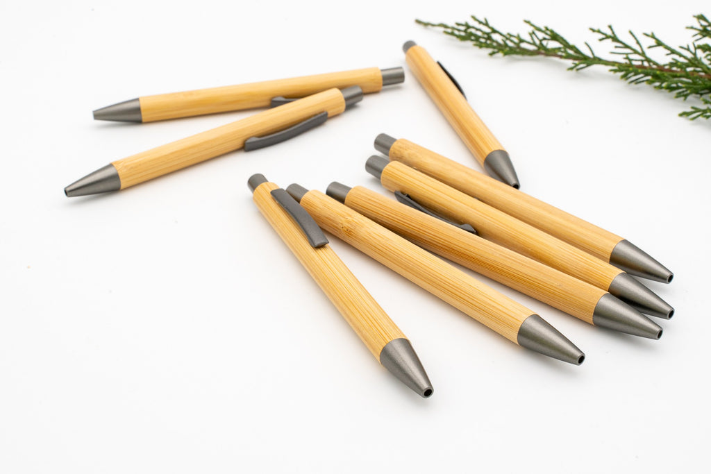 Detail of bamboo barrels with grey clips and tips.