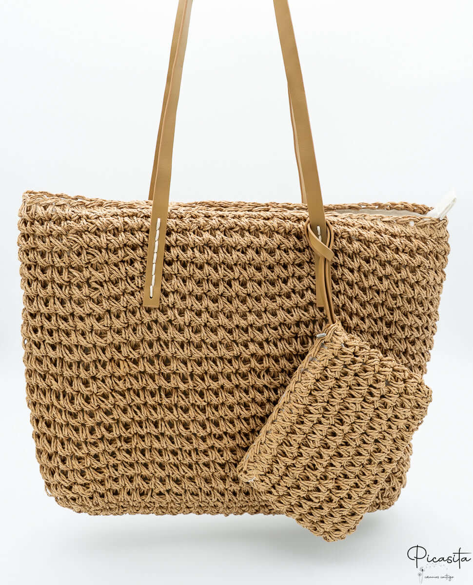 Bolso de Playa con Cremallera Marron Bolsito