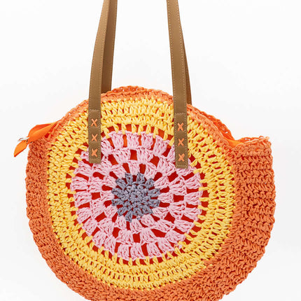 Bolso de Playa de Paja Redondo Naranja