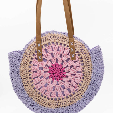 Bolso de Playa de Paja Redondo Violeta