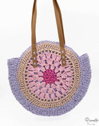 Bolso de Playa de Paja Redondo Violeta