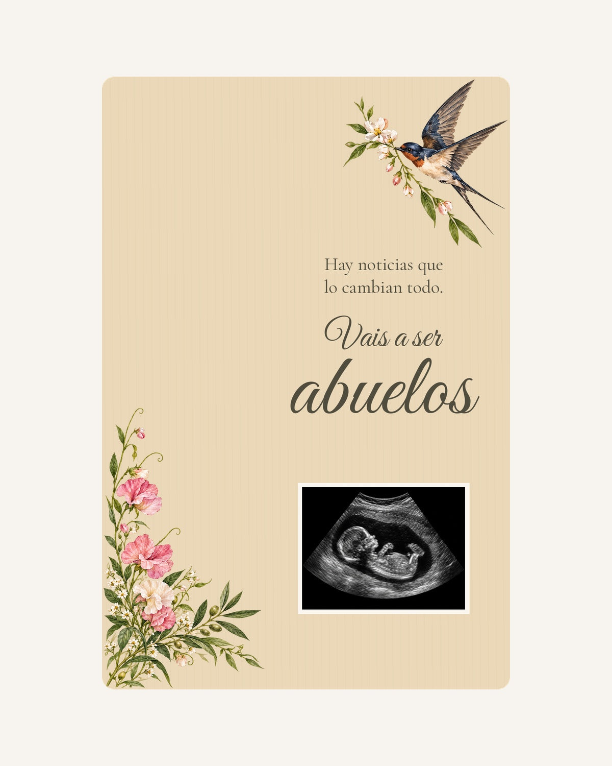 Preview of the Botanical wooden pregnancy announcement plaque for grandparents, with an illustrative ultrasound image.