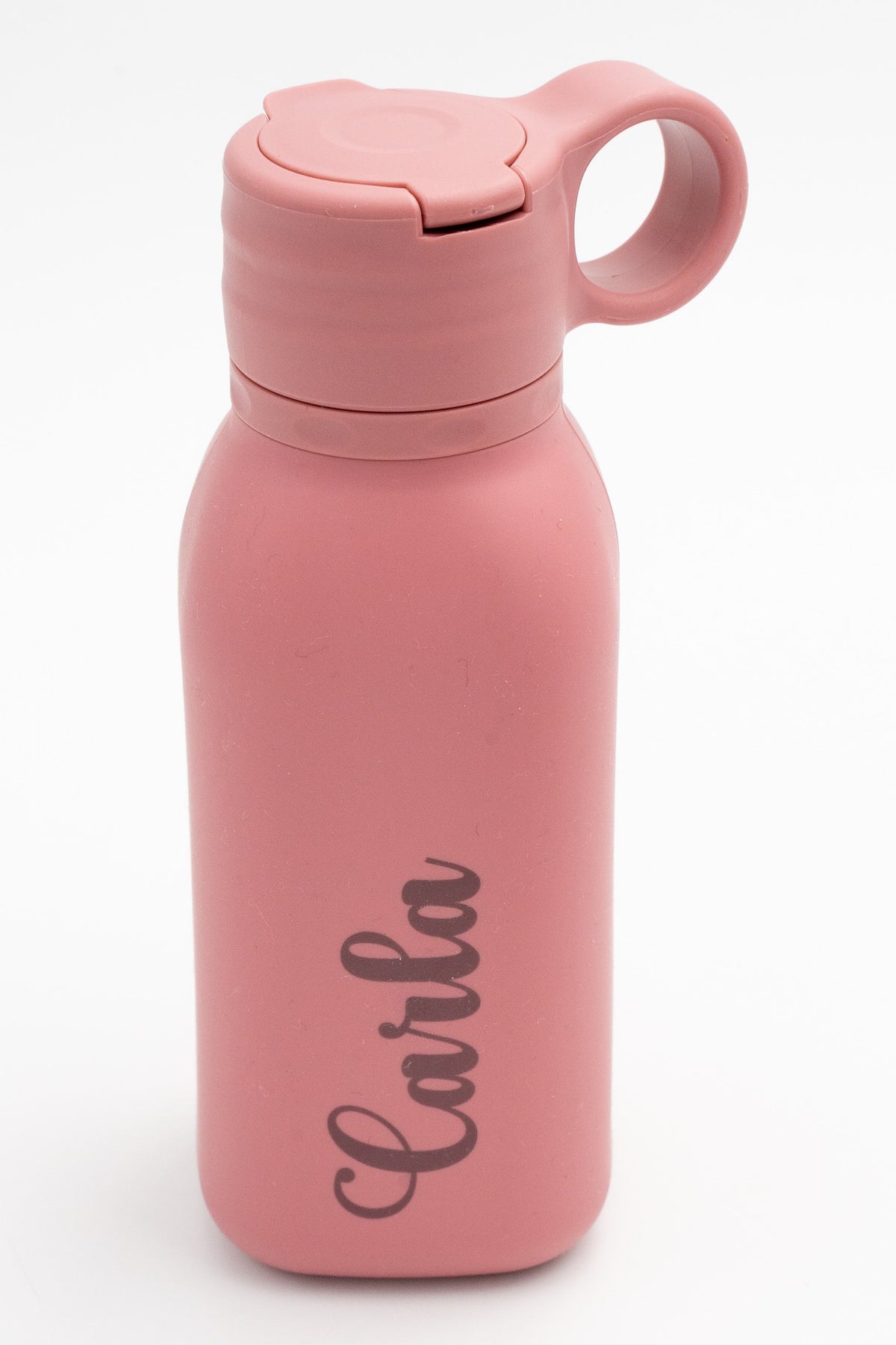 Dark pink silicone bottle personalised with a name