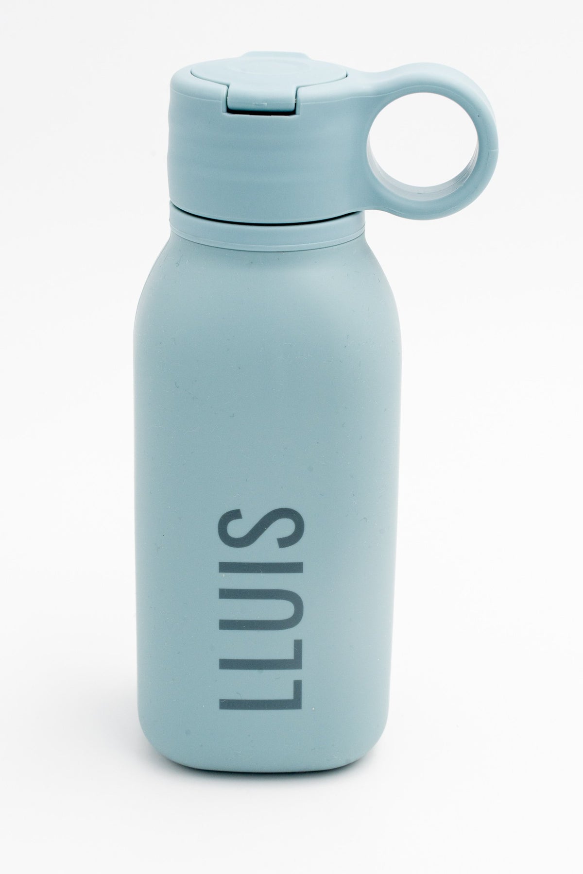 450 ml blue-grey silicone bottle with a circular handle