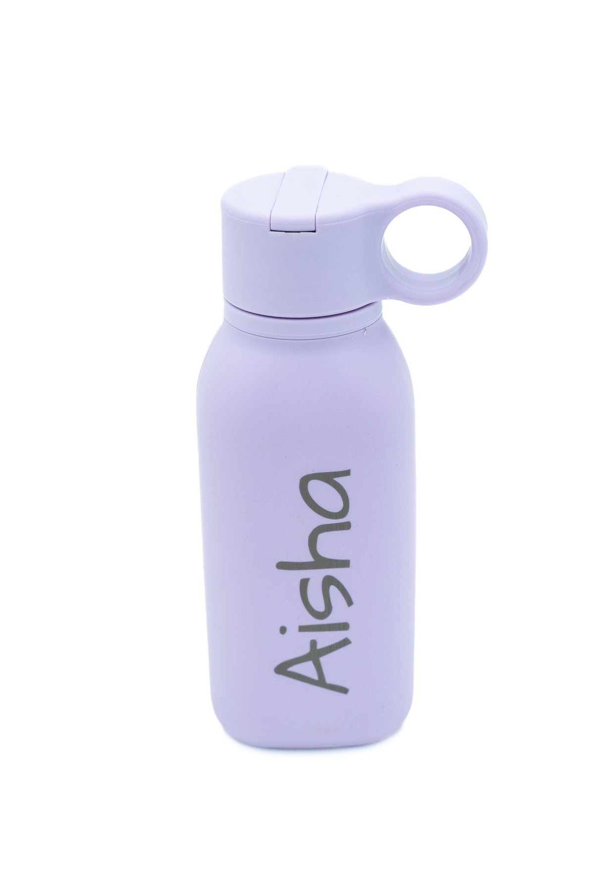 Light lilac silicone bottle personalised with a name