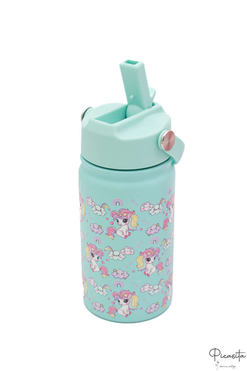 Botella Térmica para Niños Personalizada Unicornios Azul