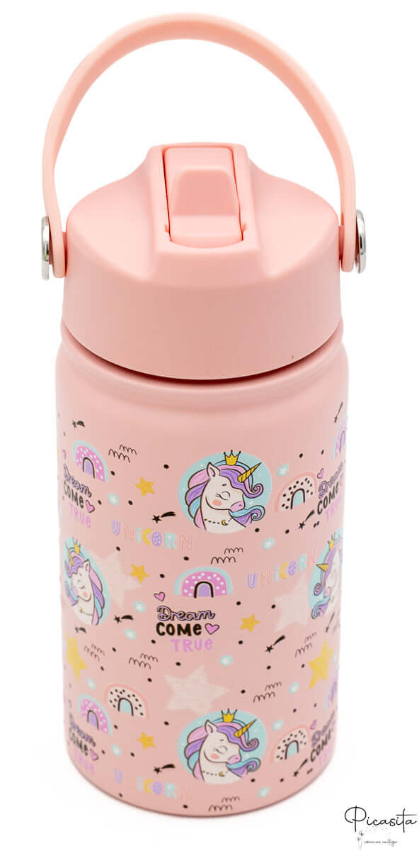 Botella Térmica para Niños Personalizada Unicornios Rosa