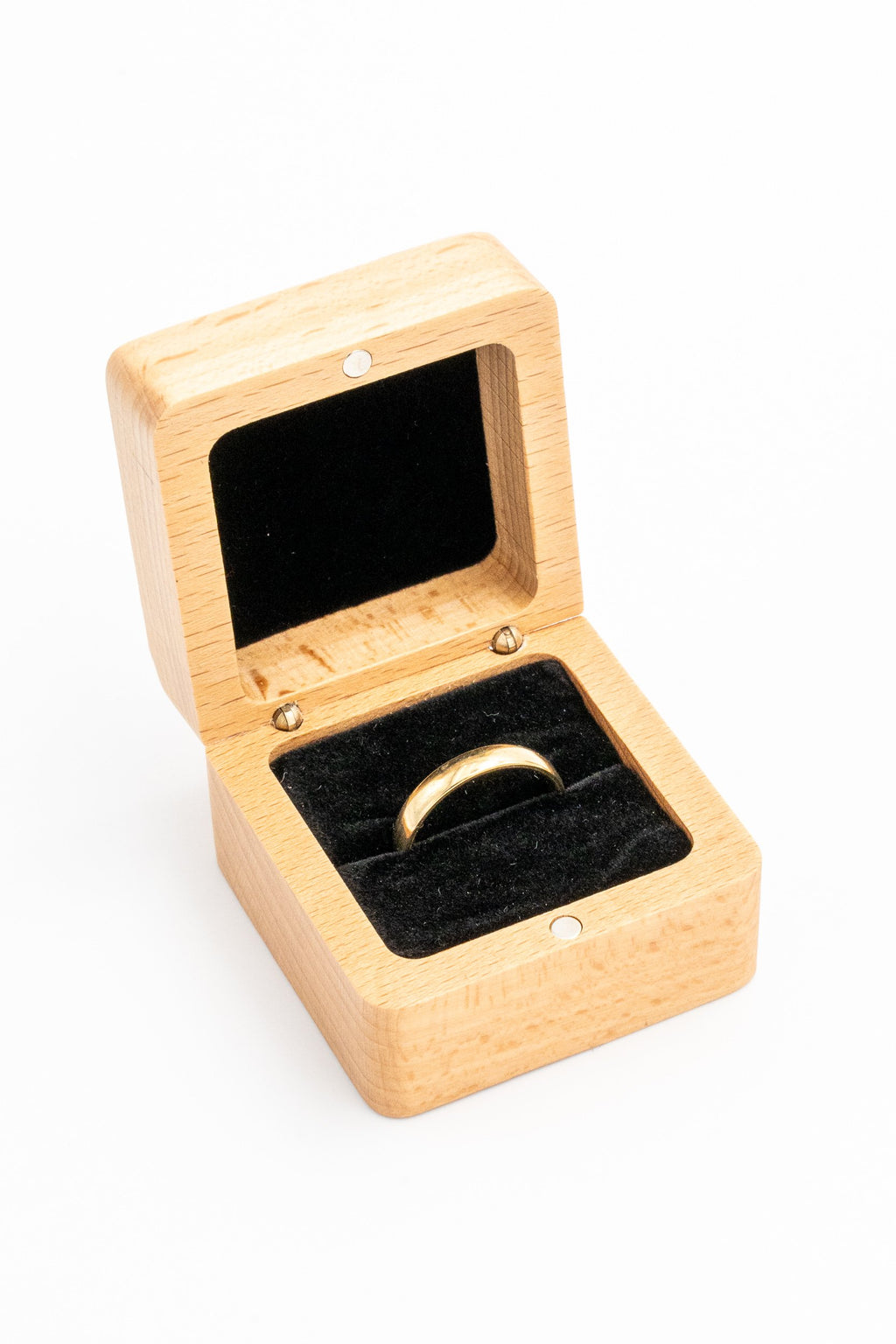 Open square ring box with a white interior