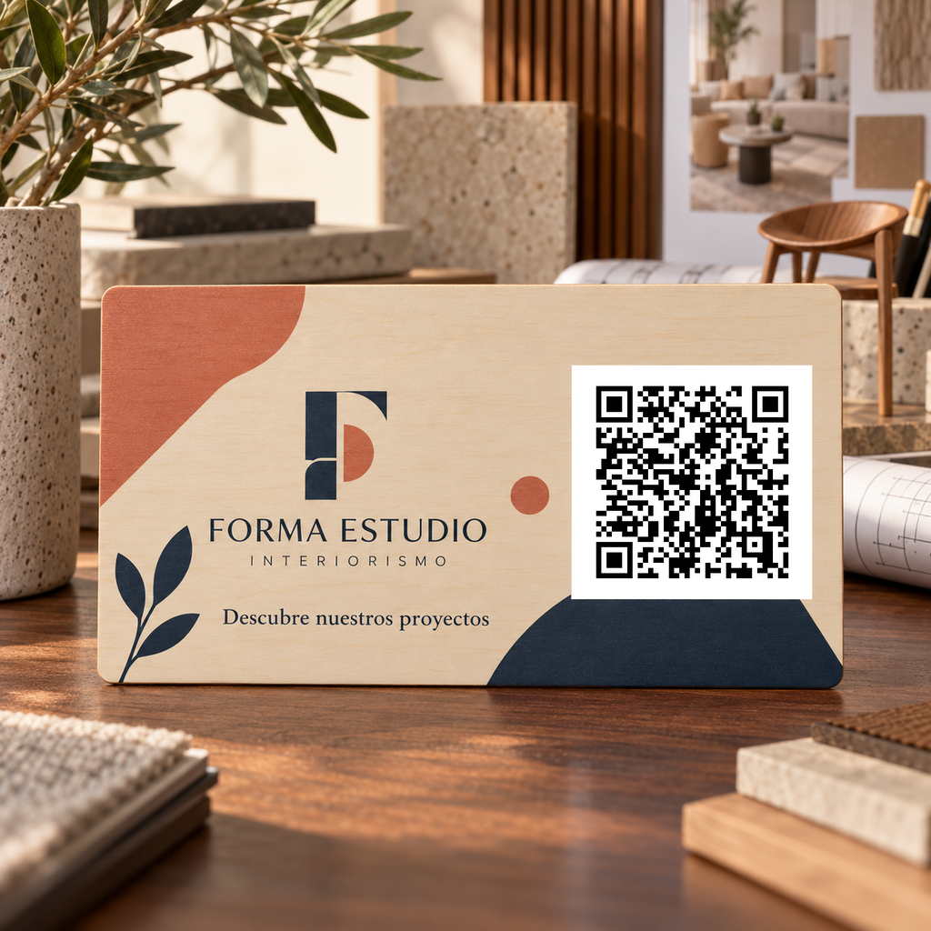 Simulated view of Personalised business QR plaque · example 1