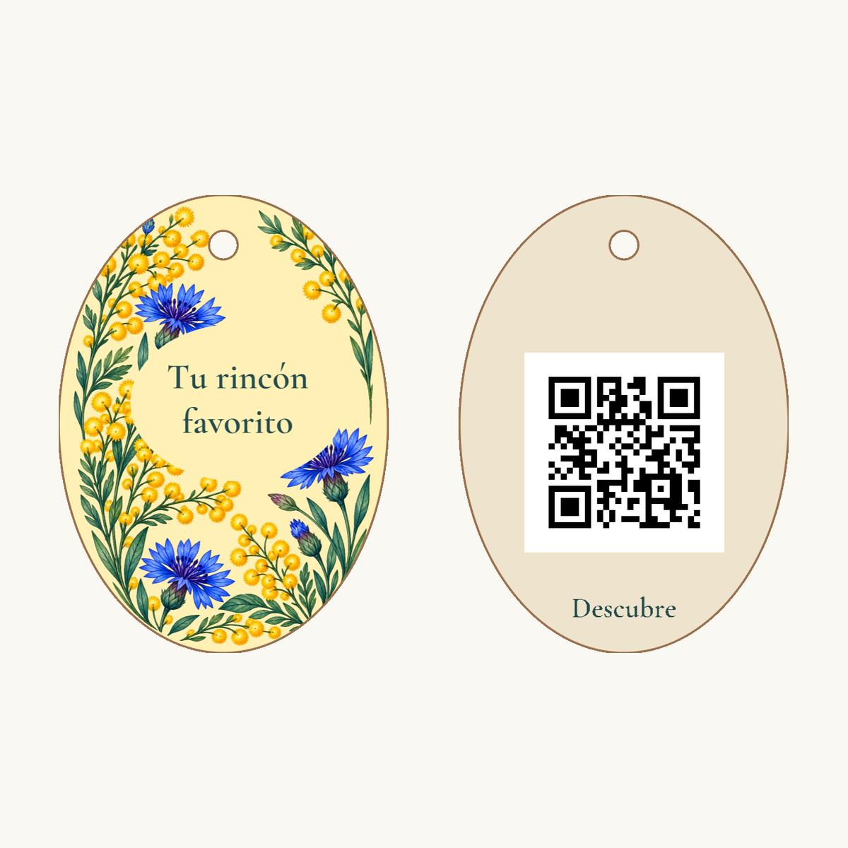 Simulated view of Personalised floral QR keyring · example 1
