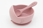Pink bowl with a bird and spoon with a name