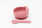 Dark pink bowl with suction base and matching spoon