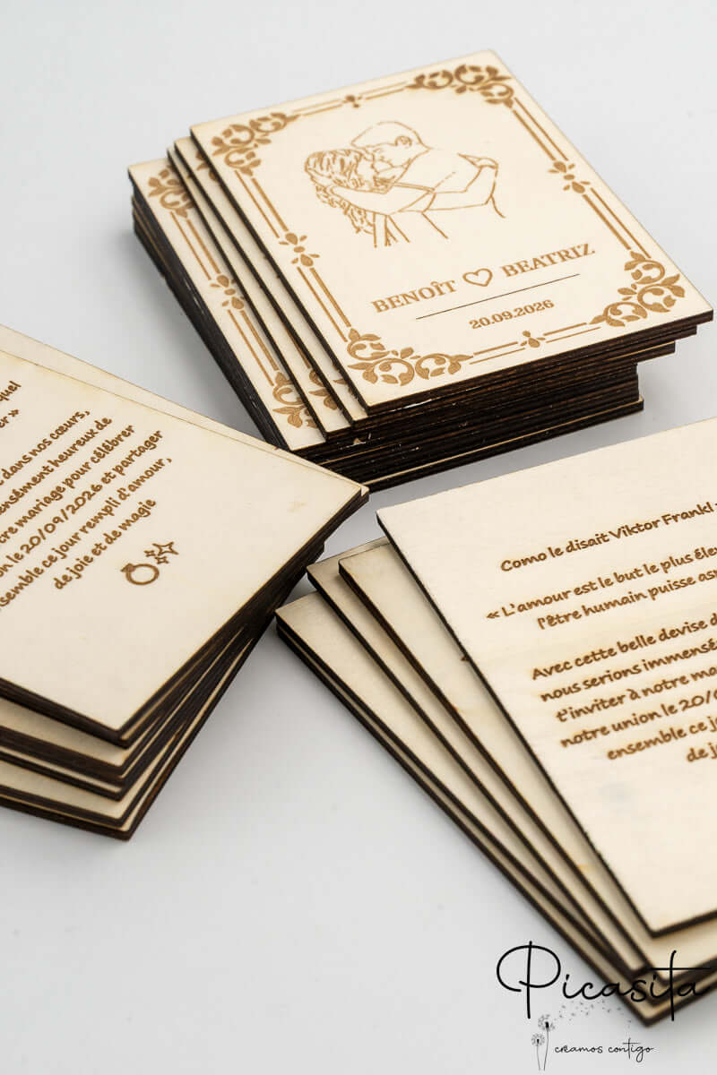 Invitación de boda en madera