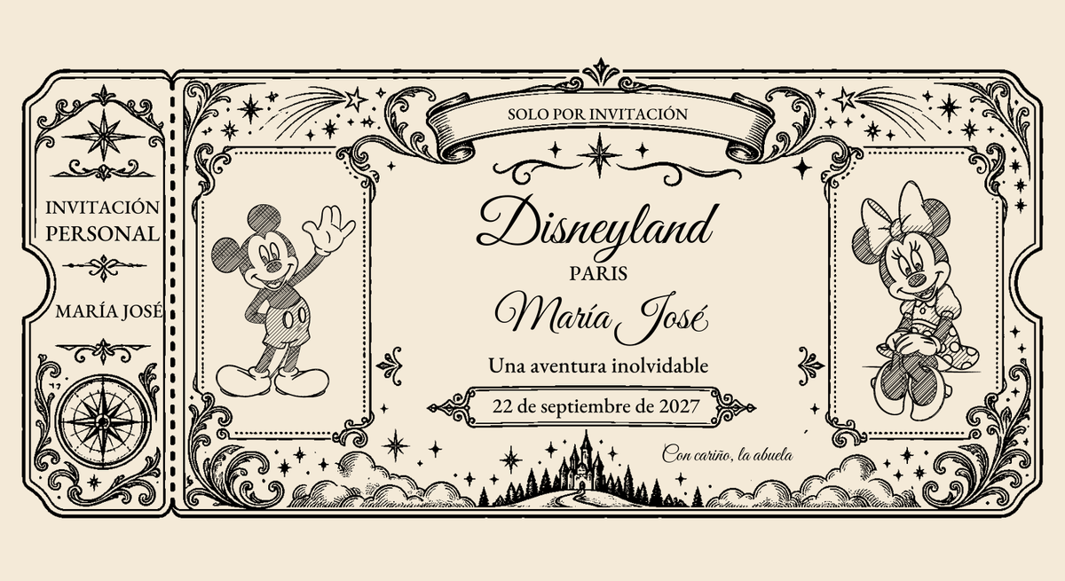 Digital preview of the personalised ticket: Vintage Classic · Disneyland Paris.