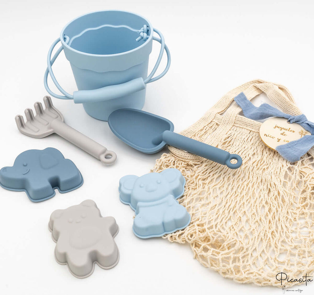 Kit de Cubos de Playa y Animales de silicona personalizados Azul Cielo