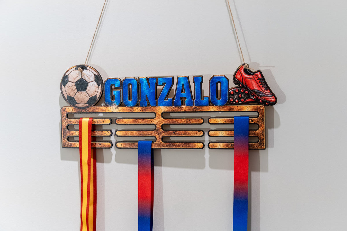 Wooden personalised medal holder in full colour