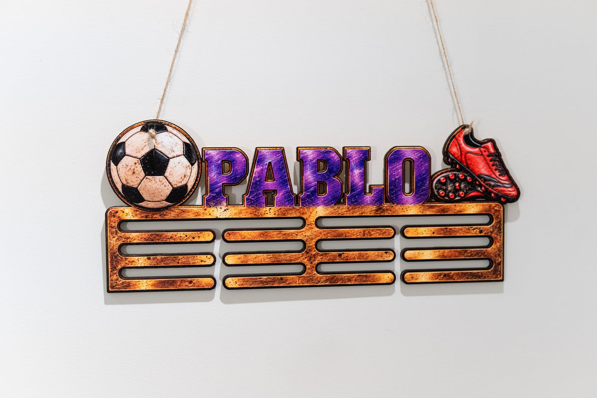 Wooden personalised medal holder in full colour