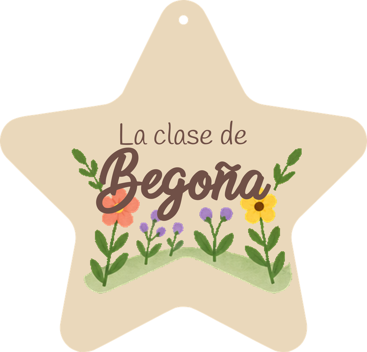 Muestra del cartel estrella · cara delantera · Begoña y nombres ficticios del alumnado