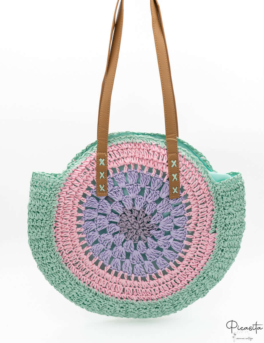 Bolso de Playa de Paja Redondo Verde