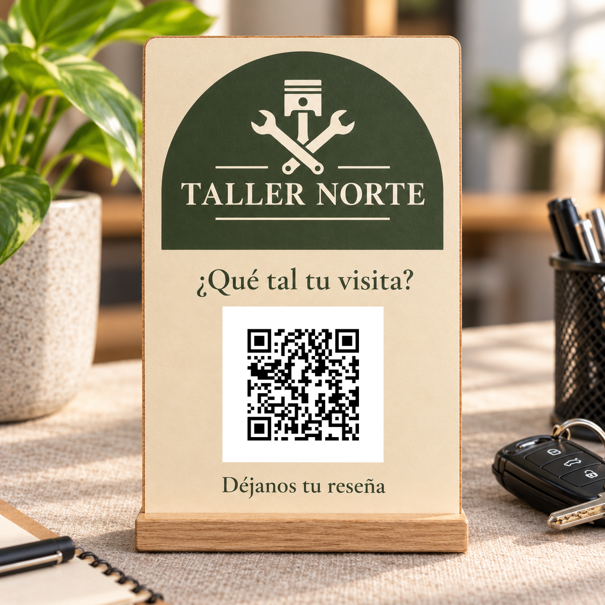Simulated view of Personalised QR review sign · detail view