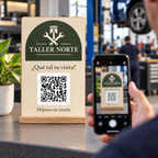 Simulated view of Personalised QR review sign · in use