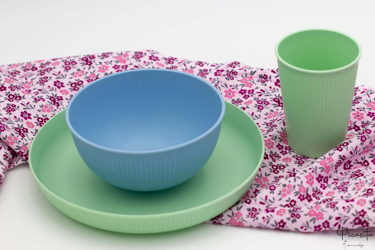 Set Vajilla Infantil Personalizada (Plato, Bol, Vaso) 2 Verde + Azul