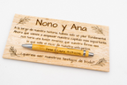 Laser-engraved plywood plaque for Nono and Ana, with a bamboo pen