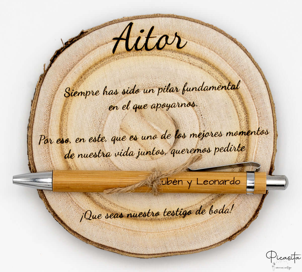 Image of a personalised wooden wedding witness plaque.