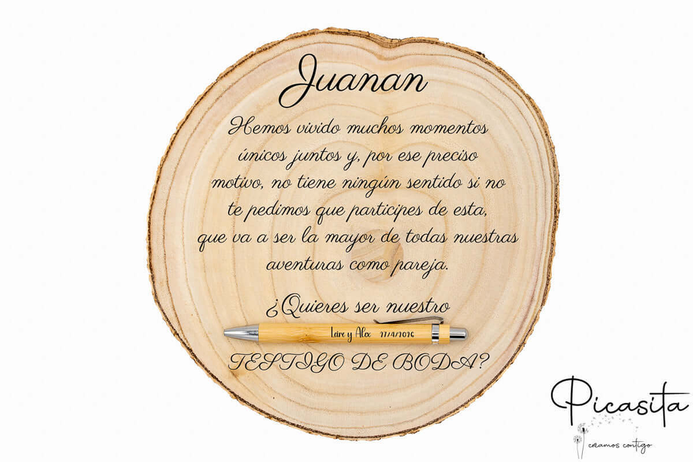 Image of a personalised wooden wedding witness plaque.