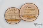 Two engraved wood slices for the witnesses Saty and Paco, with their pens