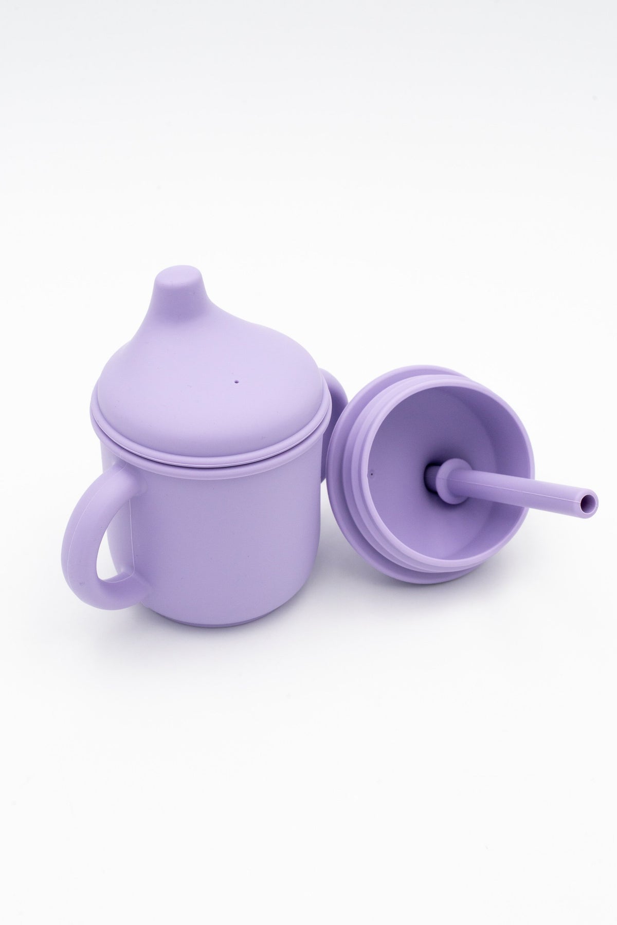 Lilac children's cup with a spout lid and straw lid
